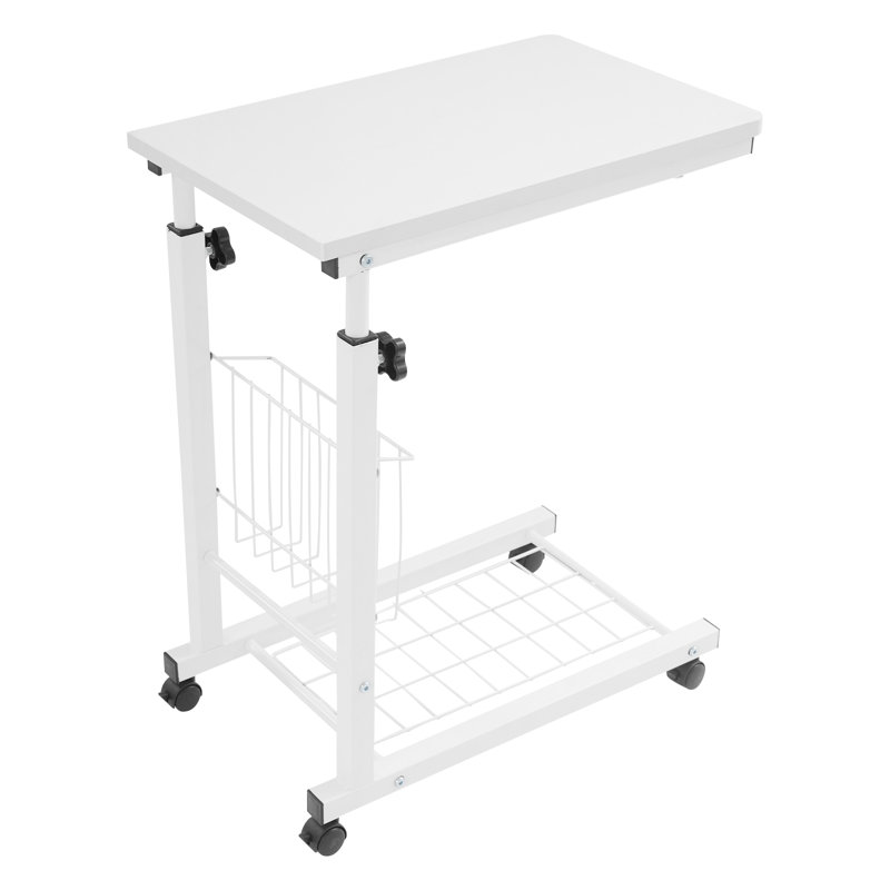 Table de chevet de lit Table de chevet autonome à hauteur réglable avec roulettes, Blanc