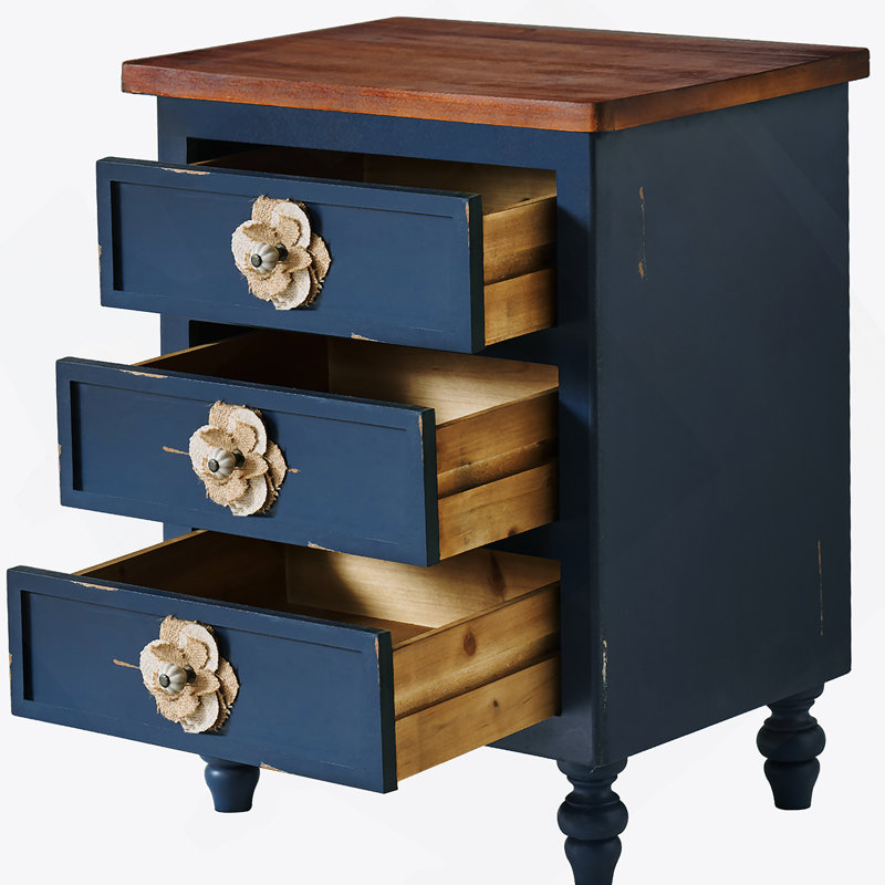 Table de bout Vintage Farmhouse, Bleu antique; noyer