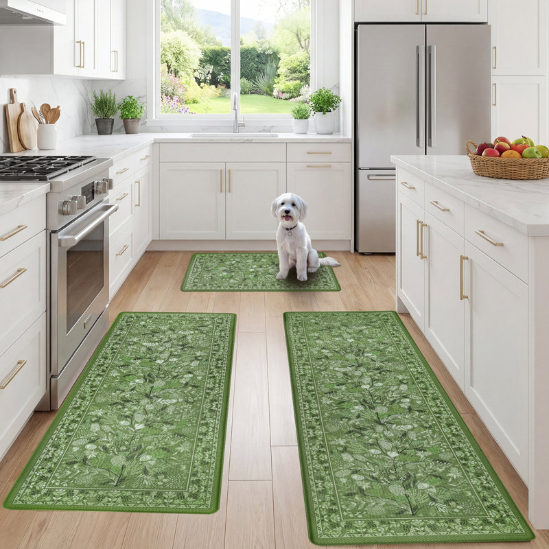 Kitchen Mats for Floor, 3PCS Floral Kitchen Rugs, Non Slip Anti Fatigue Mat for Floor, Waterproof Kitchen Sink Mats, Comfort and Cushioned Standing Mat for Homes, Office