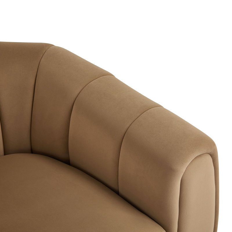 Fauteuil demi-tonneau pivotant rembourré Maravilla, Velours brun clair