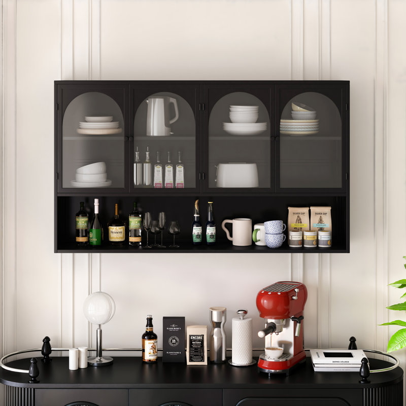 Armoire murale en verre 47,25 "à quatre portes (murale), Noir