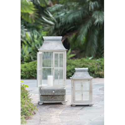 Naomi Wooden Hurricane Candle Lanterns with Drawers & Metal Handles