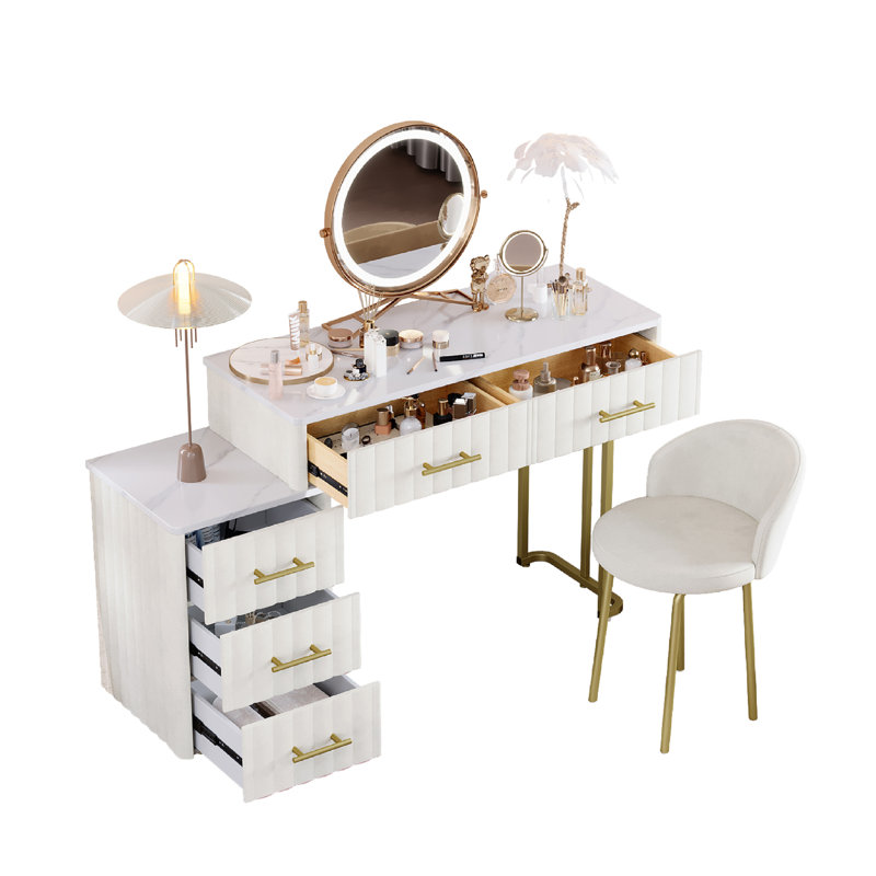 Bureau de meuble-lavabo rembourré avec fauteuil, Beige