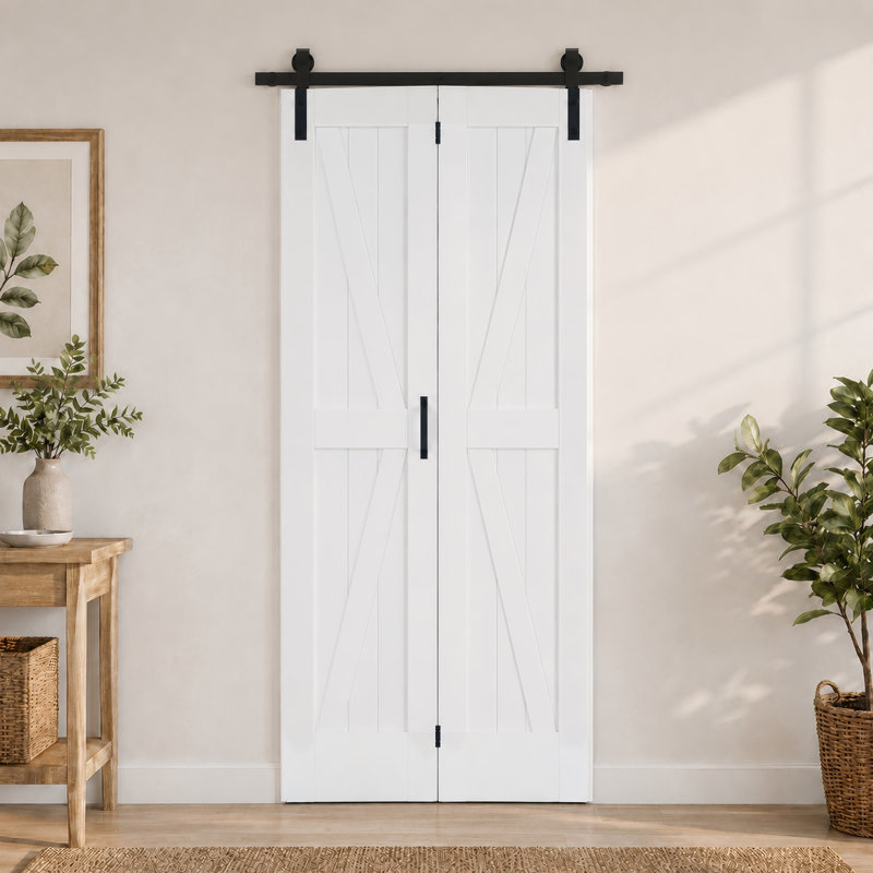 Portes de grange pliantes en bois manufacturé en forme de K 84 po avec quincaillerie d'installation, 36 po x 84 po
