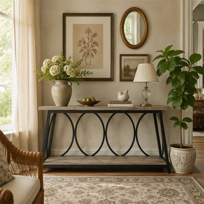 2-Tier Industrial Sofa Table, 70.9" Extra Long Console Table Behind Couch with Shelves