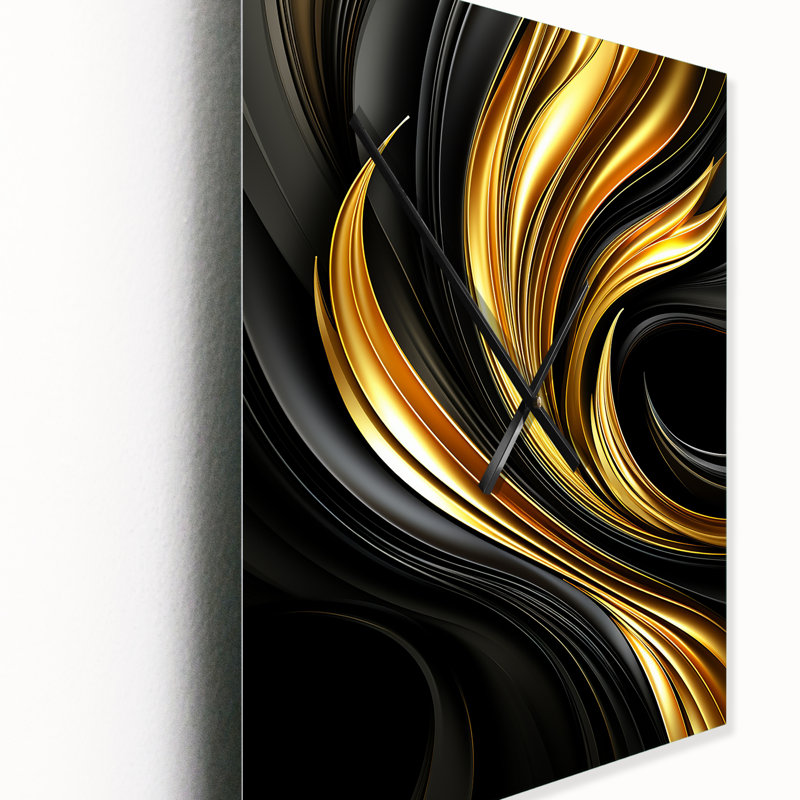 Horloge murale abstraite à spirale abstraite, or liquide et noir, H 32 po x l 16 po x P 1 po