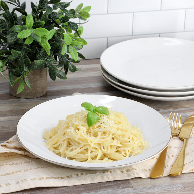 Gibson Home Ogalla 4 Piece Fine Ceramic 10.5 Inch Dinner Plate Set in White with Gold Rim