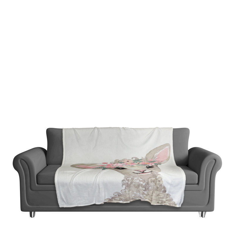 Lamb with Flower Crown Throw Blanket