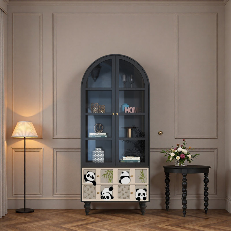 Solid Wood Glass Display Cabinet with Drawers