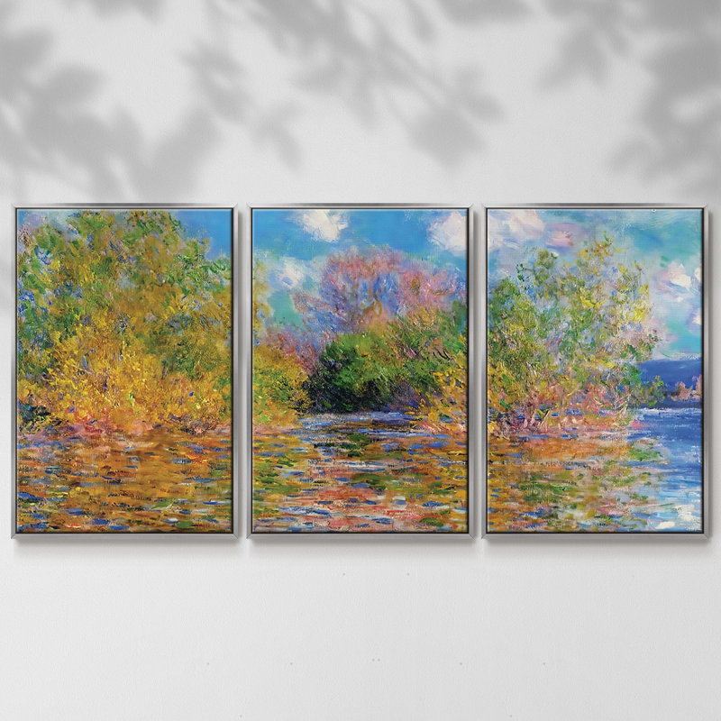 La seine près de Giverny, 1888 - Toile encadrée à pièces multiples, H 36 po x l 75 po x P 2 po, Argent