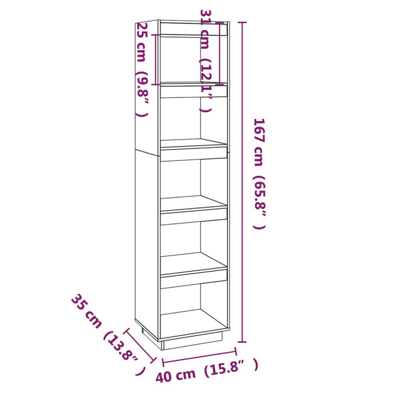 Gaizka 167 cm H Solid Wood Etagere Bookcase, 167cm H x 40cm W x 35cm D, Black