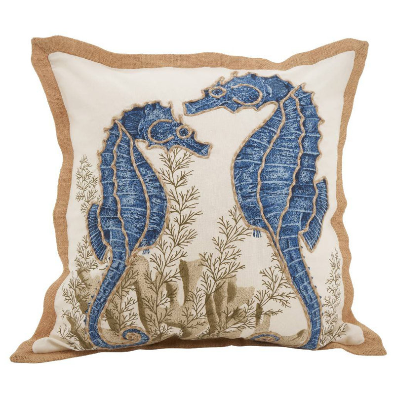 Seahorse Cotton Down Filled Throw Pillow, Sea Creatures