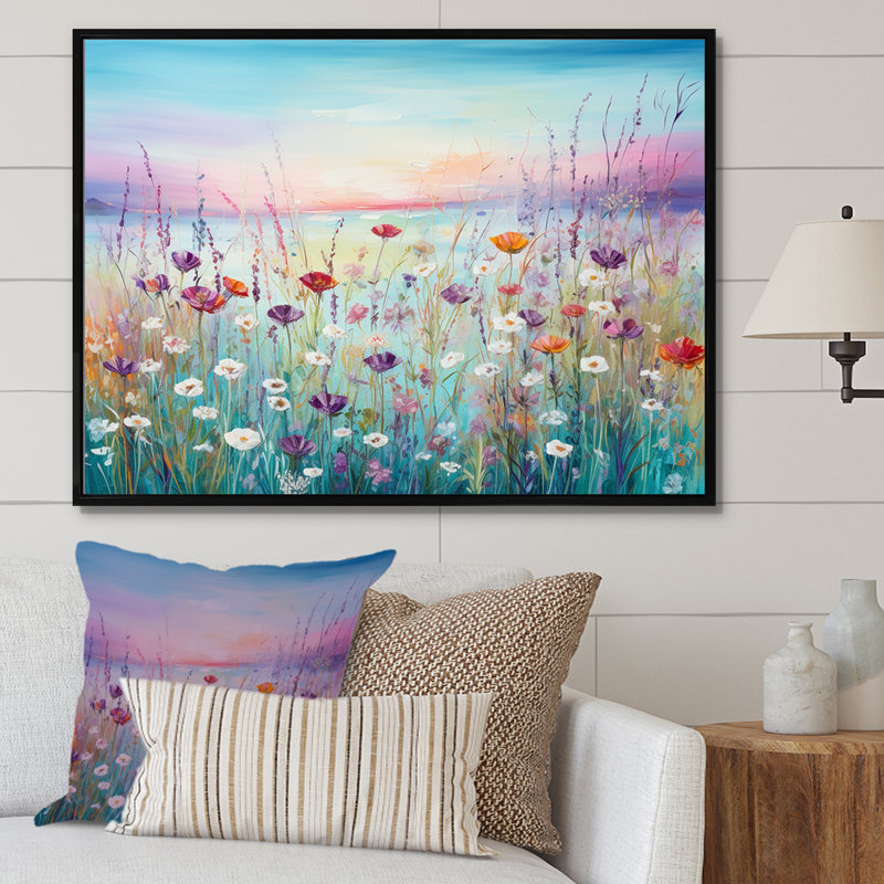 Fleurs sauvages Meadows II sur toile, Cadre flottant noir, H 12 po x l 20 po x P 1 po