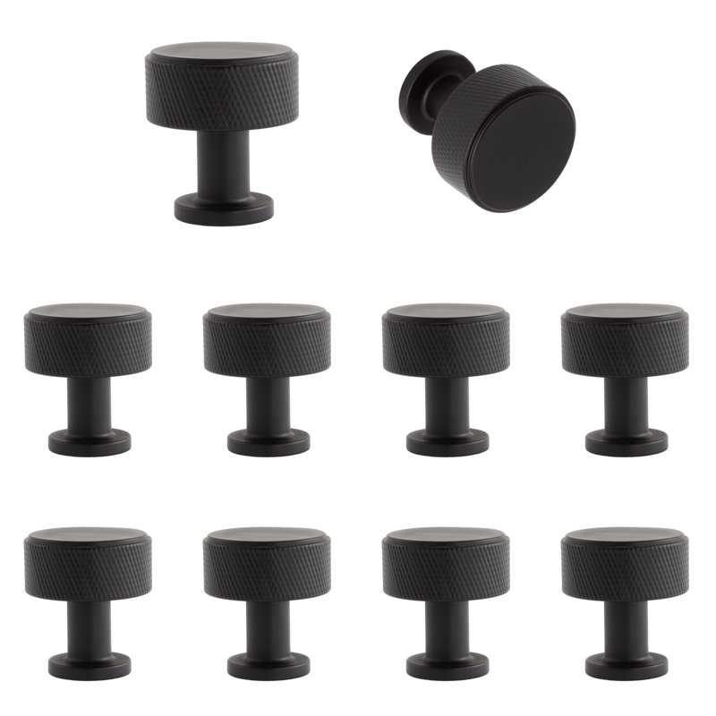Paquet de poignées rondes noir mat 1-1 / 8 po Kent Knurled, Noir mat, 1.125"