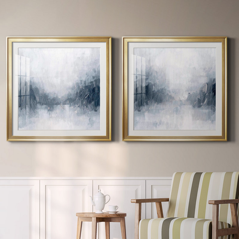 Ensemble de 2 cadres photo Polar Mist I, Papier encadré doré, H 30,5 po x l 61 po x P 1,5 po, Blanc