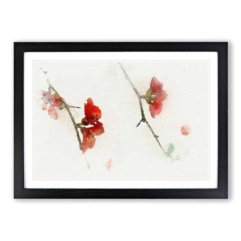 Pink Flowers & Thorns in Abstract - Picture Frame Graphic Art Print, 60cm H x 91cm W x 2cm D, Black
