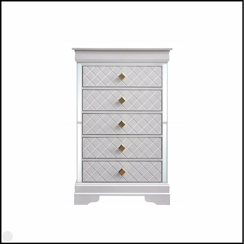 Commode blanche perle Verona G6735-CH avec design en relief et tiroirs durables pour un rangement élégant
