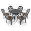 Ensemble de salle à manger rond de 120 cm (47,24 po) pour patio 6 personnes avec trou pour parasol, 6 chaises empilables avec coussins bruns