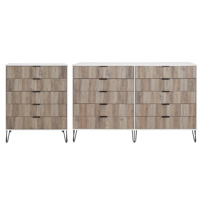Ensemble de chambre à coucher moderne avec commode et commode 2 pièces Dumbo, Blanc / gris