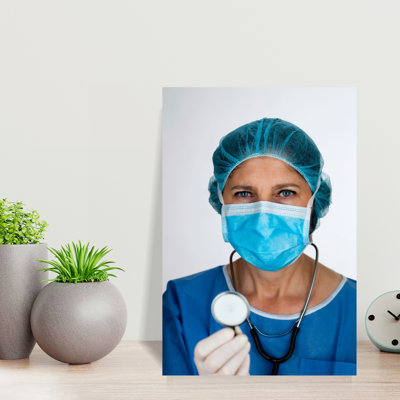 Hospital Nurse With Mask And Stethoscope Modern Portrait Architecture Wall Art