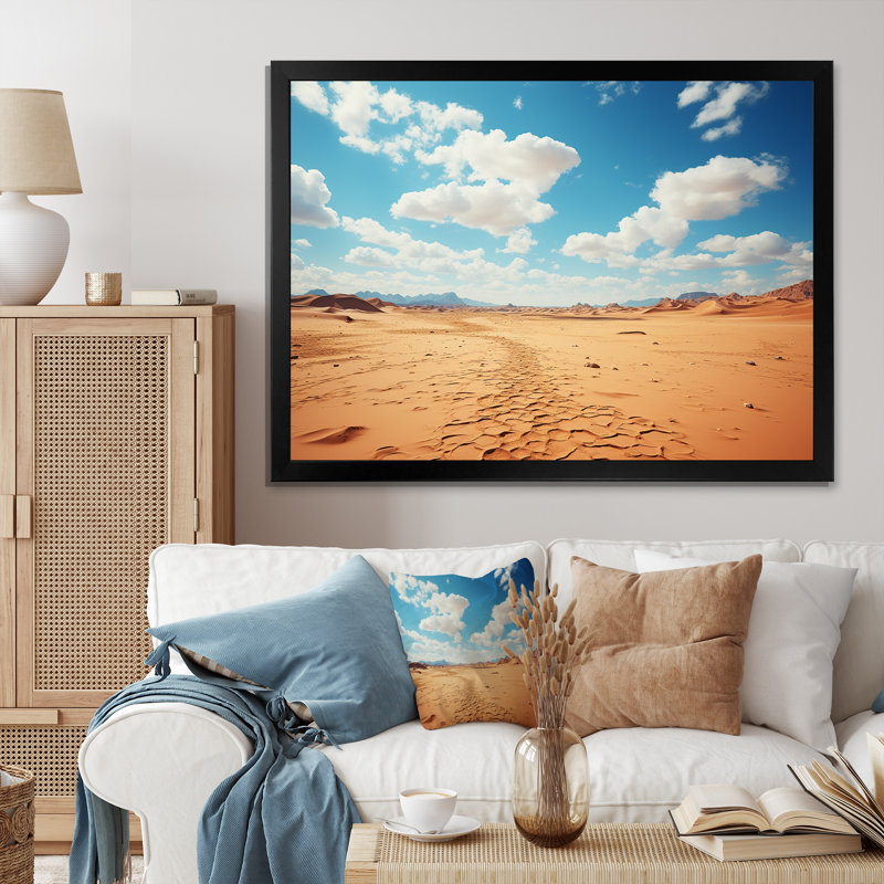 Horizon aride sur le désert du Sahara - désert, art mural, Cadre d'angle fermé noir, H 16 po x l 32 po x P 1 po