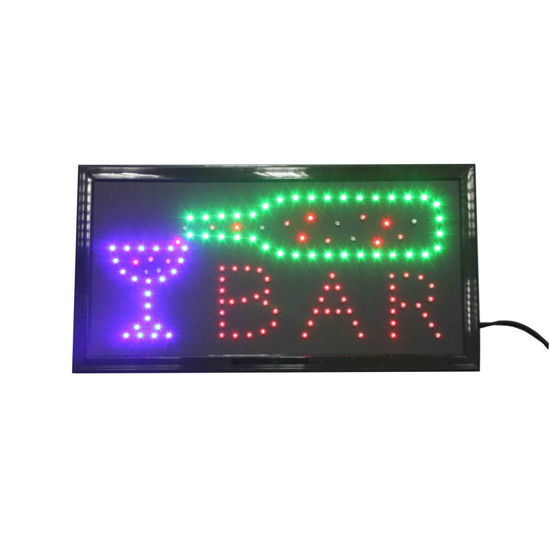 "Bar" Animated LED Sign with Hanging chain, Rectangular - Red, Yellow, Green & Blue
