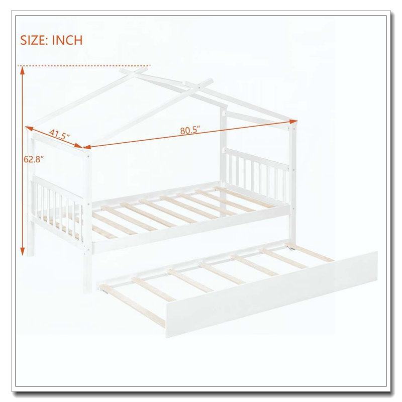 Lit en bois avec lit gigogne simple, Blanc
