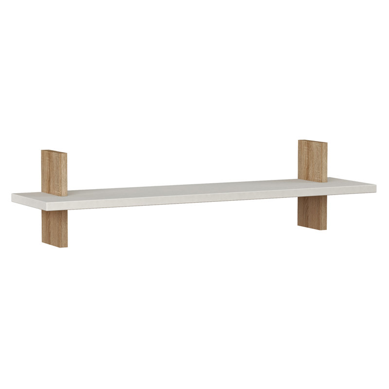 Ares Modern Wall Mounted Floating Shelf, White/Oak