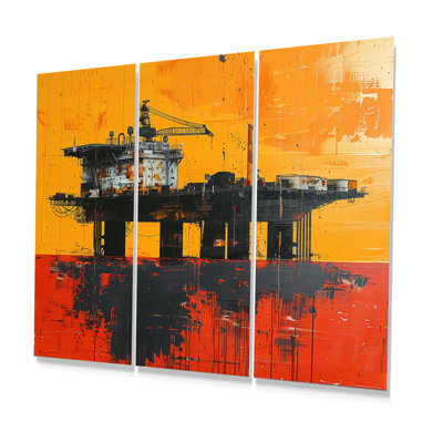 «Orange Orange Oil Plateform Ocean Drill - Oil Rigs / Fields», ensemble de reproductions d'art mural