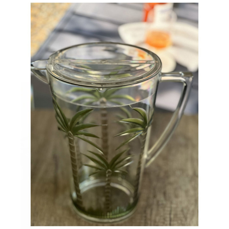 Pichet à eau 2,75 pintes avec couvercle, pichet en plastique incassable Palm Tree Design, pichet à boisson, pichet à jus sans BPA