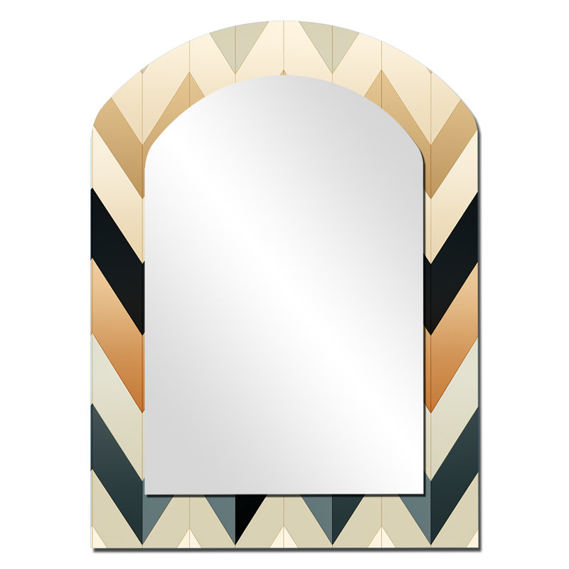 Ivory Boho Accents Chevron - Chevron Asymmetrical Decorative Mirror, Glam Arch Wall Mirror, Printed Metal Art, 34" x 25"