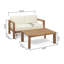 Table basse en bois avec coussins imperméables et lattes ouvertes, table d'extérieur beige brun, coussins résistants aux intempéries