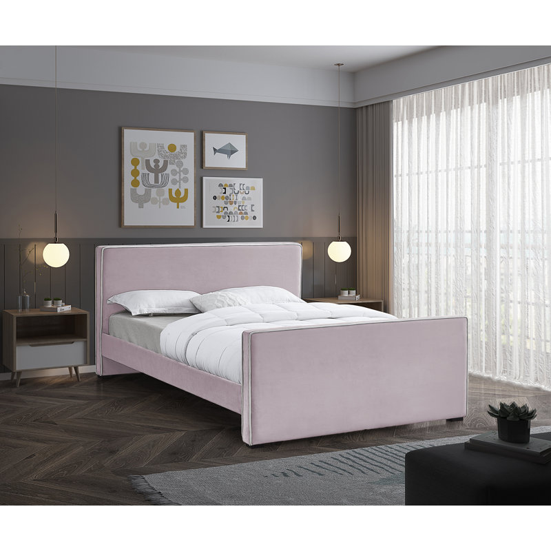 Haneesh Upholstered Unfinished Panel Bed, Pink Velvet, Queen