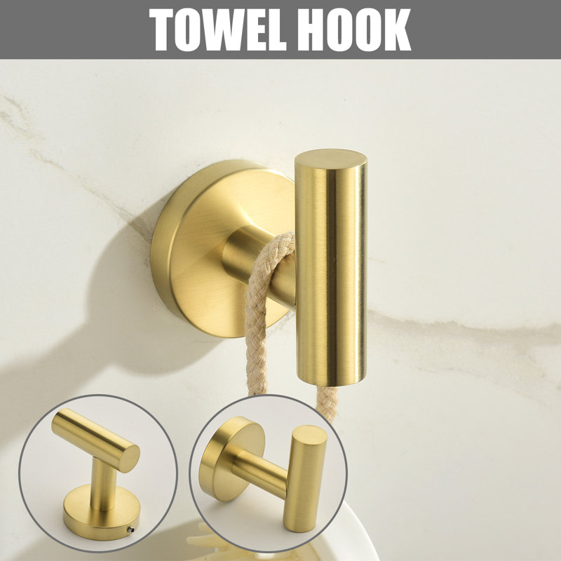 Bathroom Hardware 5-Piece Bath Hardware Set With Towel Bar, Robe Hook, Toilet Paper Holder, Matte Black