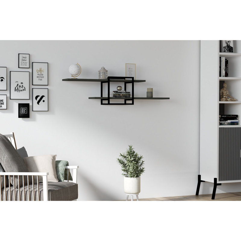 Modern Wall Shelf, Anthracite & Black, 47.2 x 11.8 x 7.1 inches | 100% Melamine Coated Particle Board, Thickness: 0.7 inches | Industrial Design, Wall-Mounted, Perfect for Home or Office Decor, Stylish & Functional