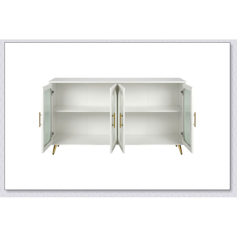 65" TV Stand with Gauss Glass Doors - Modern Sideboard, Featuring Storage Cabinet & Adjustable Shelves