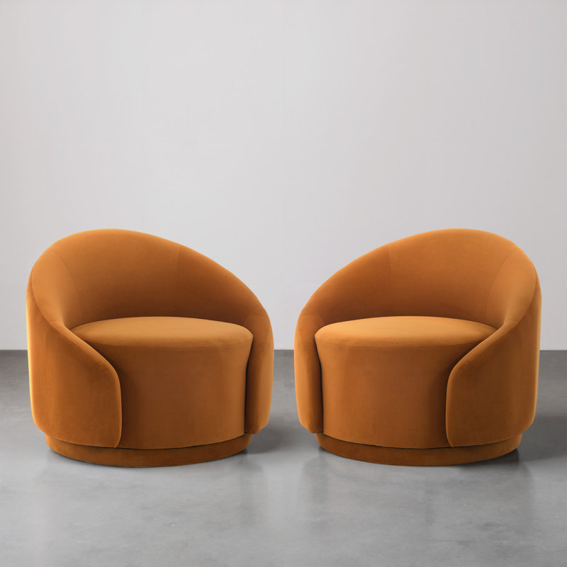 Fauteuil demi-tonneau pivotant rembourré Aunna, Velours orange