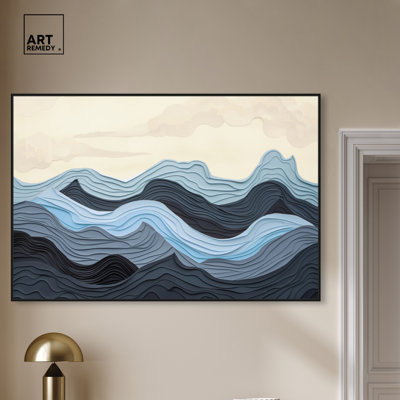 Art Remedy Waverly Framed Blue Abstract 1 Piece Canvas Wall Art 57111