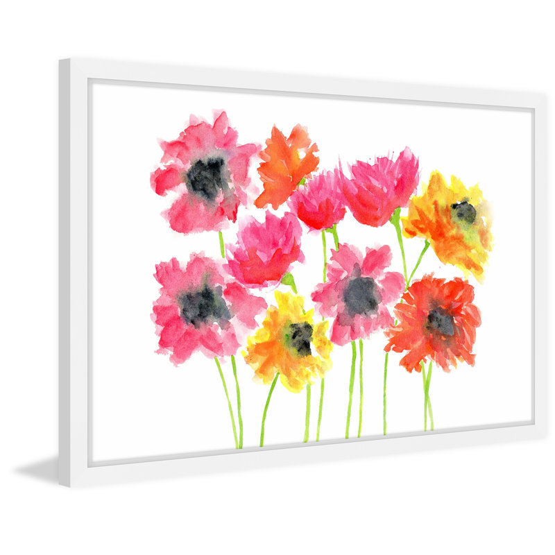 'Bold Zinnias' by Thimble Sparrow Framed Print, 20" H x 30" W x 1.5" D