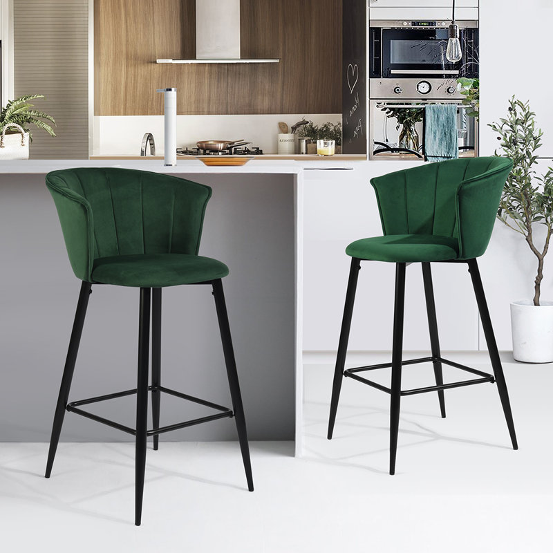 Fleming Upholstered Counter Stool with Metal Frame, Green