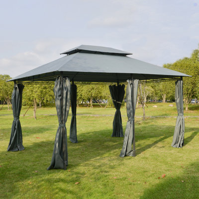 Patio Gazebo, Outdoor Gazebo Canopy Shelter With Curtains, Vented Roof, Steel Frame For Garden, Lawn, Backyard And Deck