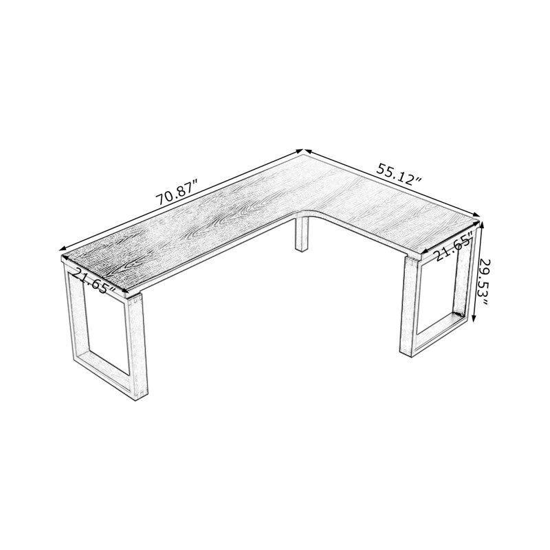 + Black L-Shaped Solid Wood desk, 29.53" H x 70.87" W x 55.12" D, Right Hand Return