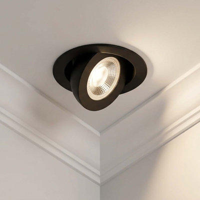 6" Led Gimbal Recessed Light, 12w, 5cct Adjustable, 90° Tilt, Dimmable, Black Trim, Indoor Ceiling Light, 6 Pack