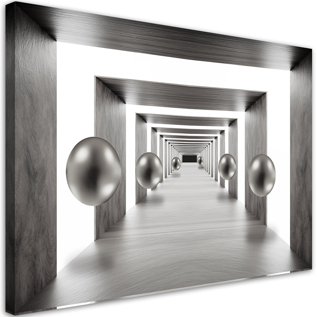 Leinwandbild Silver 3D Spheres Tunnel Art