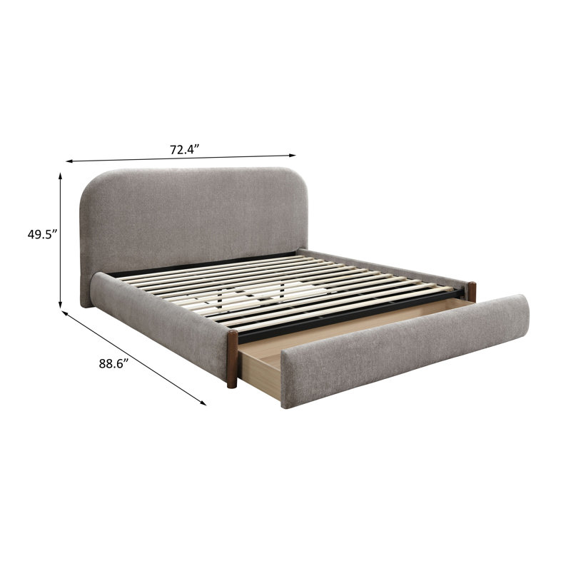 Lit avec rangement, tissu gris, Grand