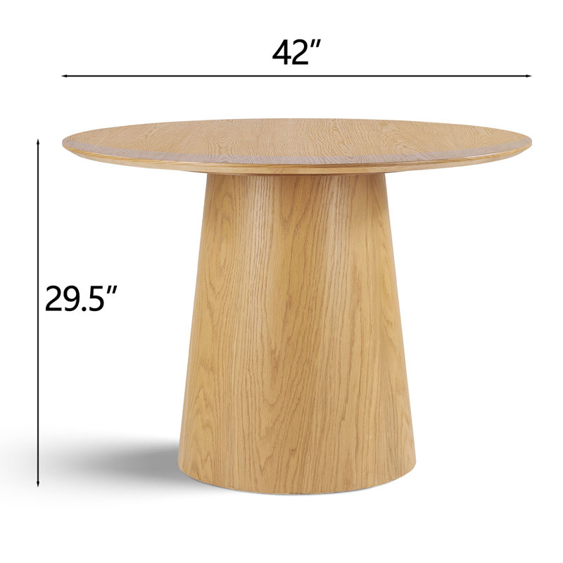 Lanieya 42" Solid Oak Round Pedestal Dining Table