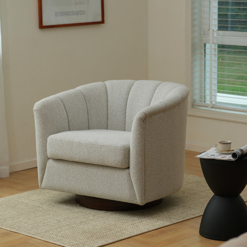 Fauteuil pivotant confortable avec mécanisme caché et base en bois