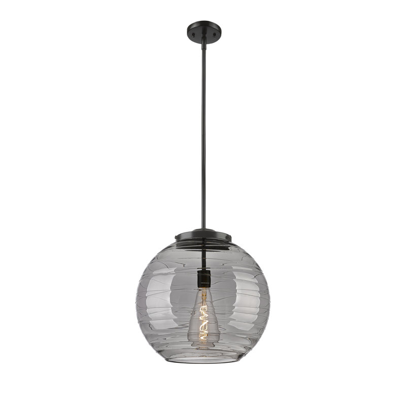 1 - Light Single Drop Pendant Pendant, Matte Black, 19.5" H x 17.88" W x 17.88" D, Light Smoke