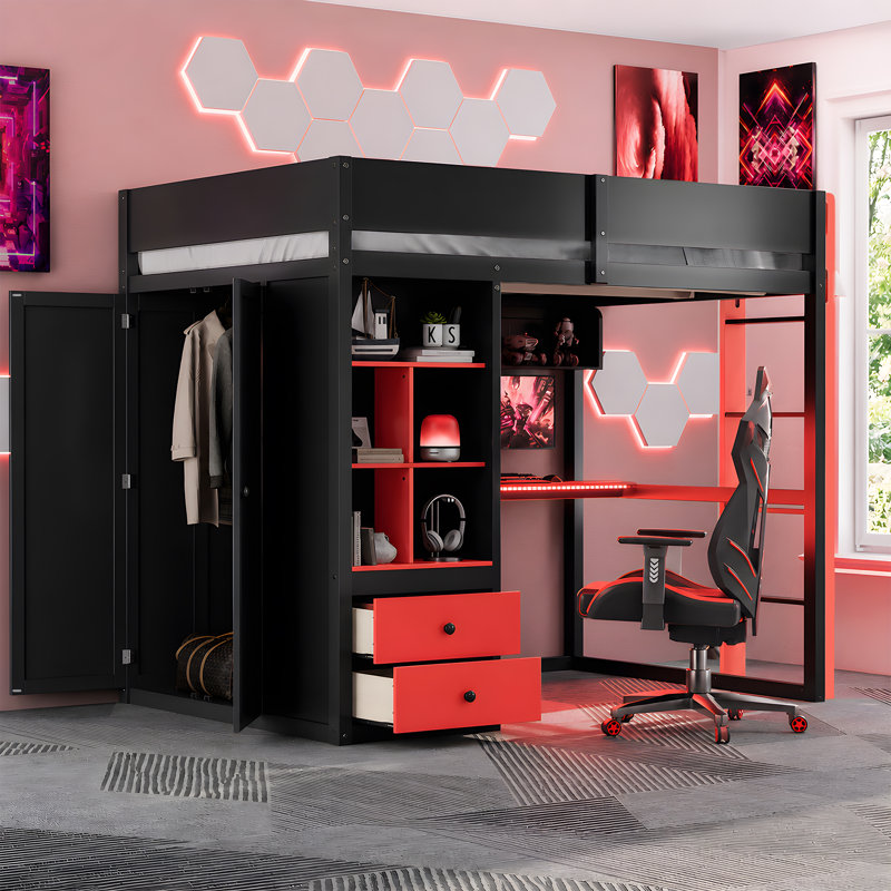 Lits multifonctionnels avec rangement, mezzanine en bois aggloméré, maison de jeu moderne, Noir 1