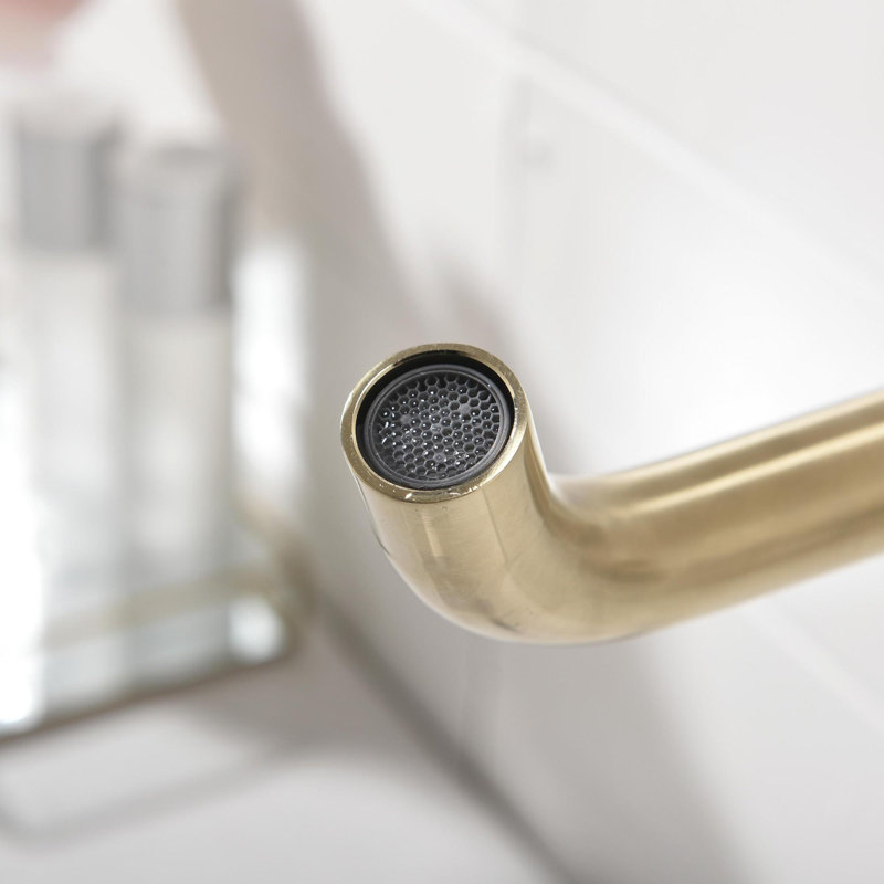 Wall Mount Bathroom Vanity Sink Faucet with Pop-Up Drainer, Brushed Gold